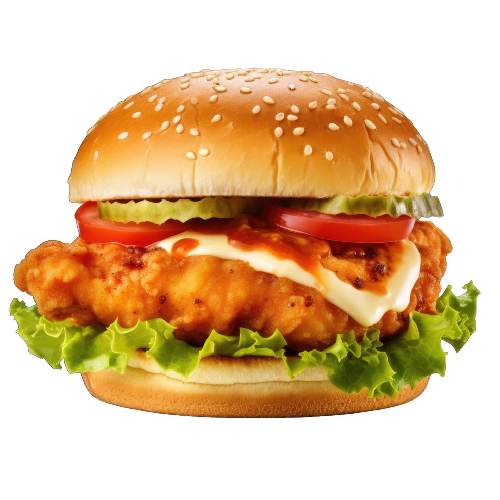 Hamburger with soft bun and vegetables png