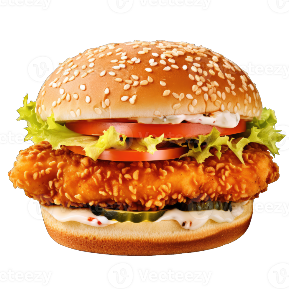 Hamburger with soft bun and vegetables png