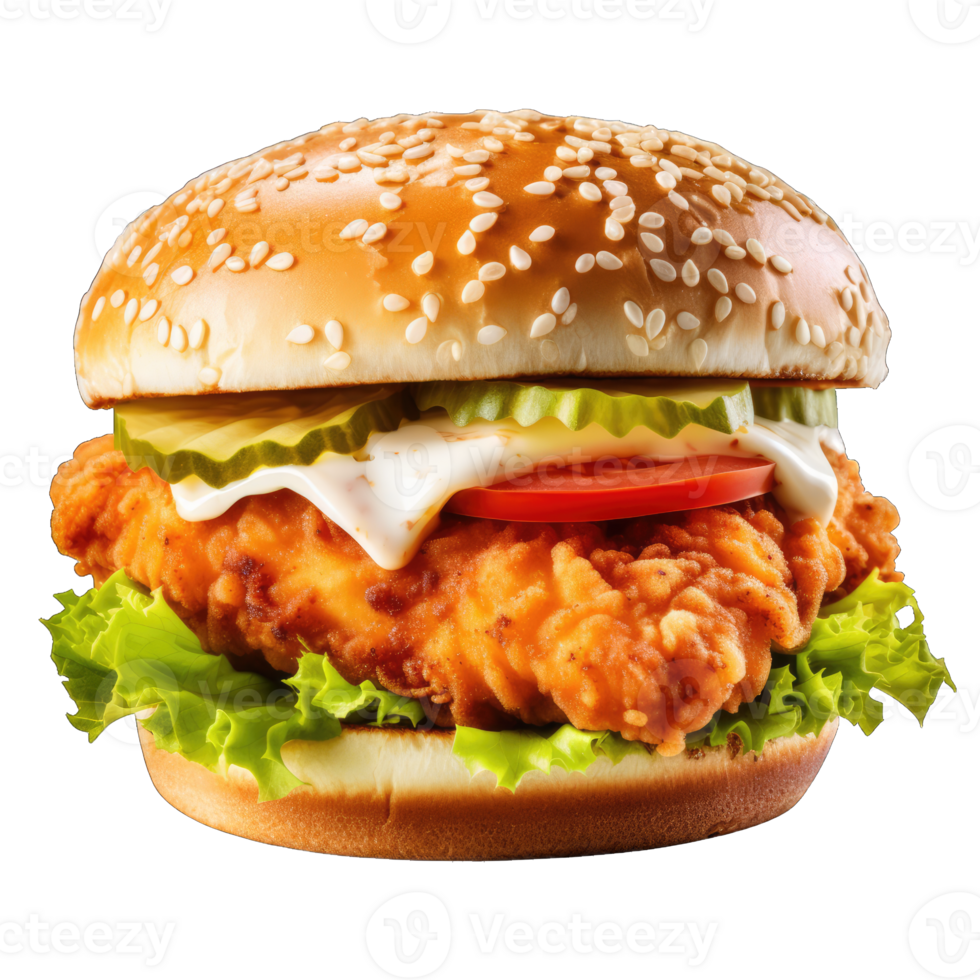 Hamburger with soft bun and vegetables png
