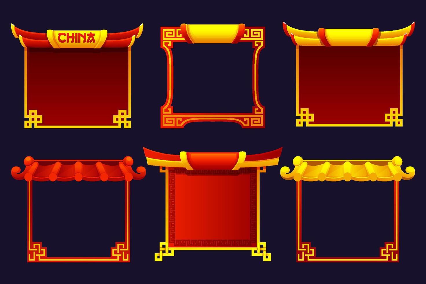 Set of Chinese golden-red Frames. Chinese-style background. Game element, APP icon or banner. vector