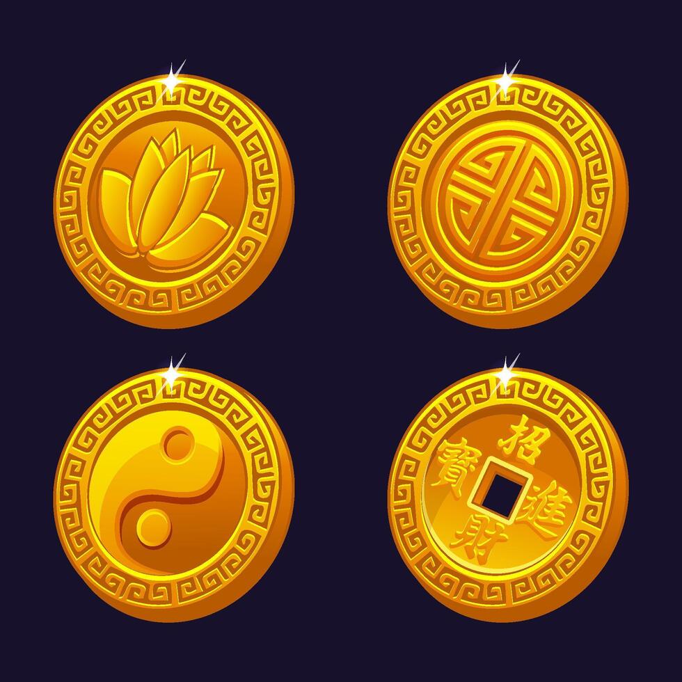 Blessing Golden coins represent good luck or fortune. Chinese Symbols for Luck. vector
