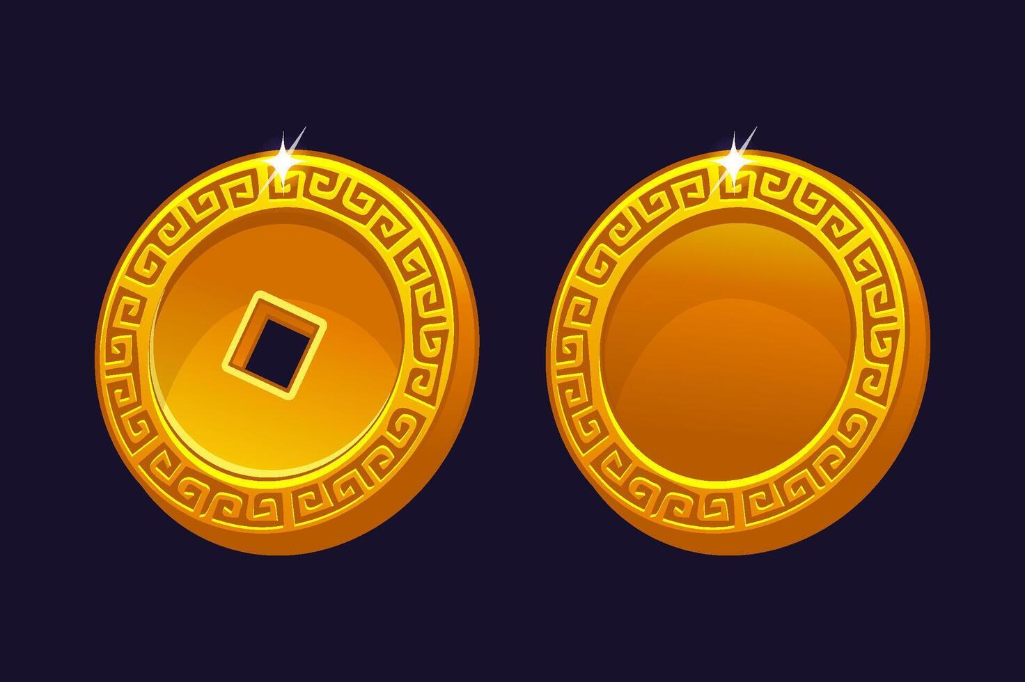 Golden Chinese coin. New year Lucky gift. Feng shui symbol. vector