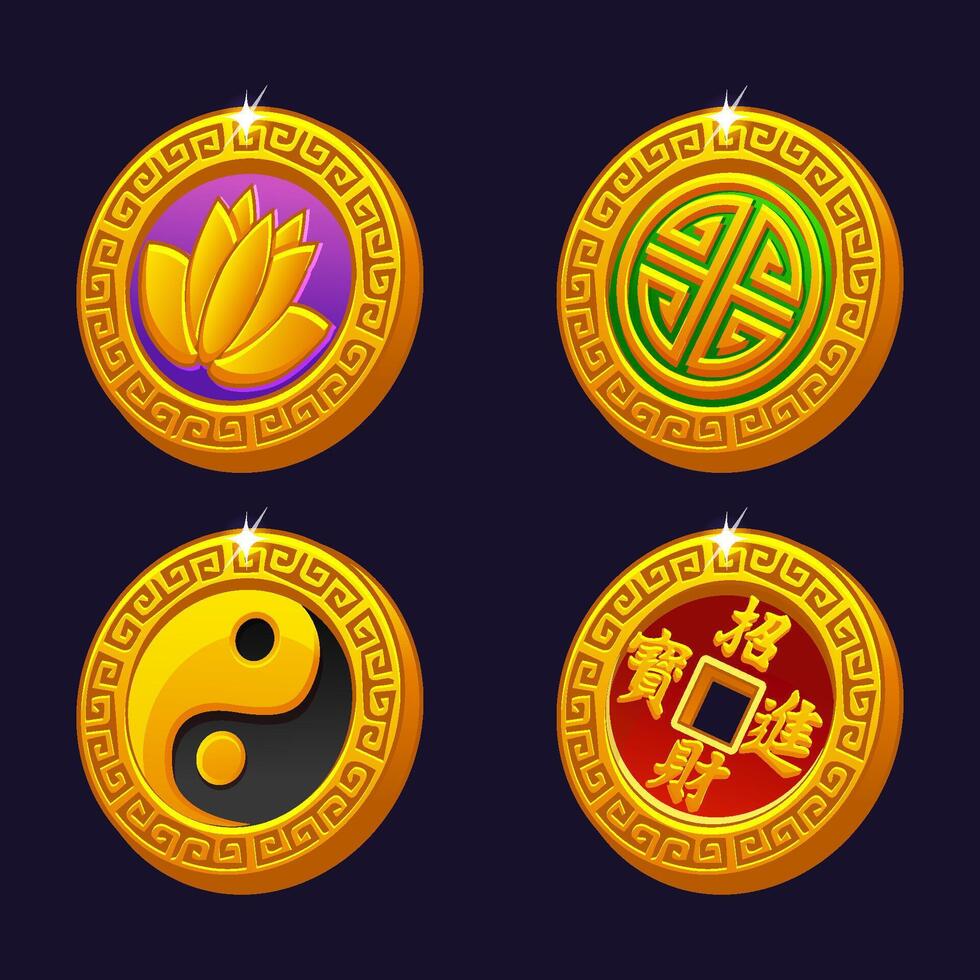 Blessing Chinese coins represent good luck or fortune. Chinese Symbols for Luck. vector