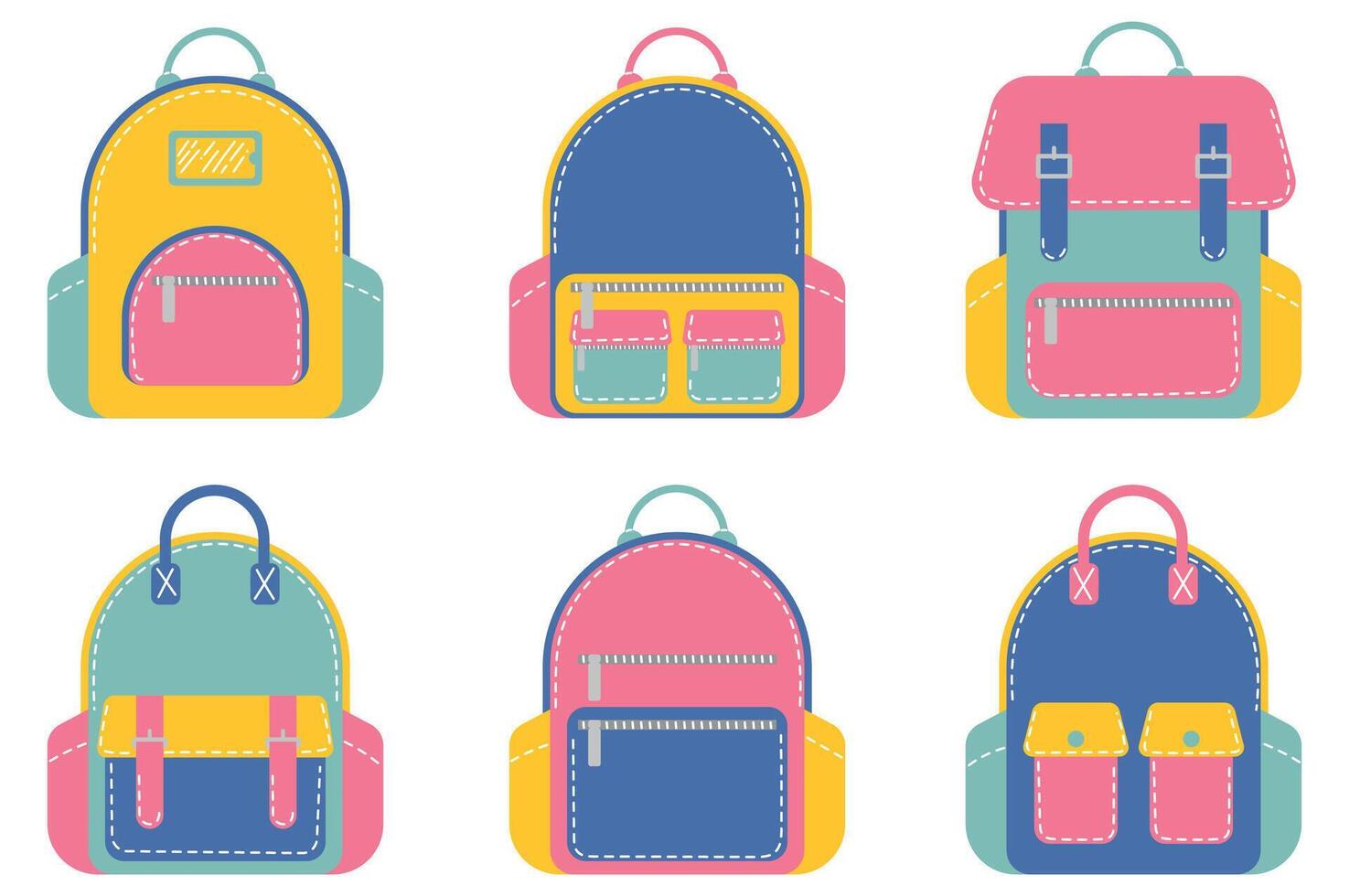 Back to school autumn elements, backpack set design vector