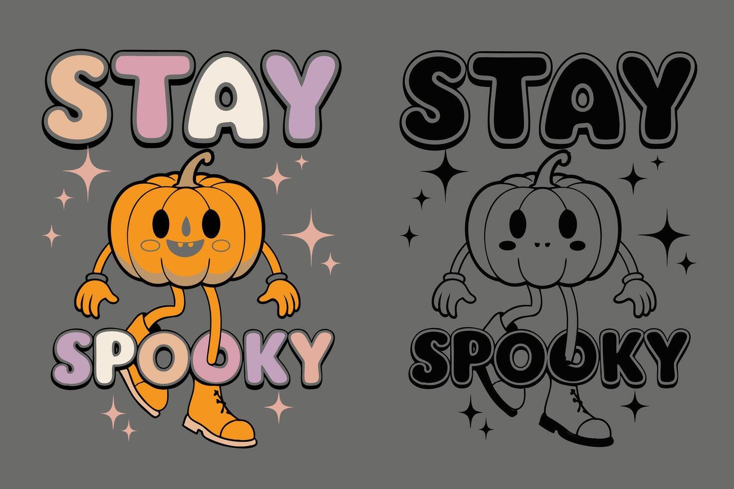 Whistling Pumpkin cartoon retro groovy Vintage Halloween vector