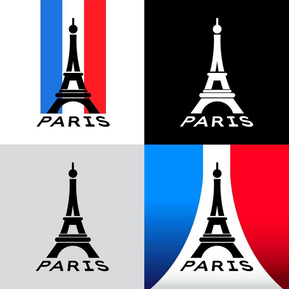 Eiffel tower, logo icon, Paris city France FlagFlat design, silhouette, structure, architecture vector