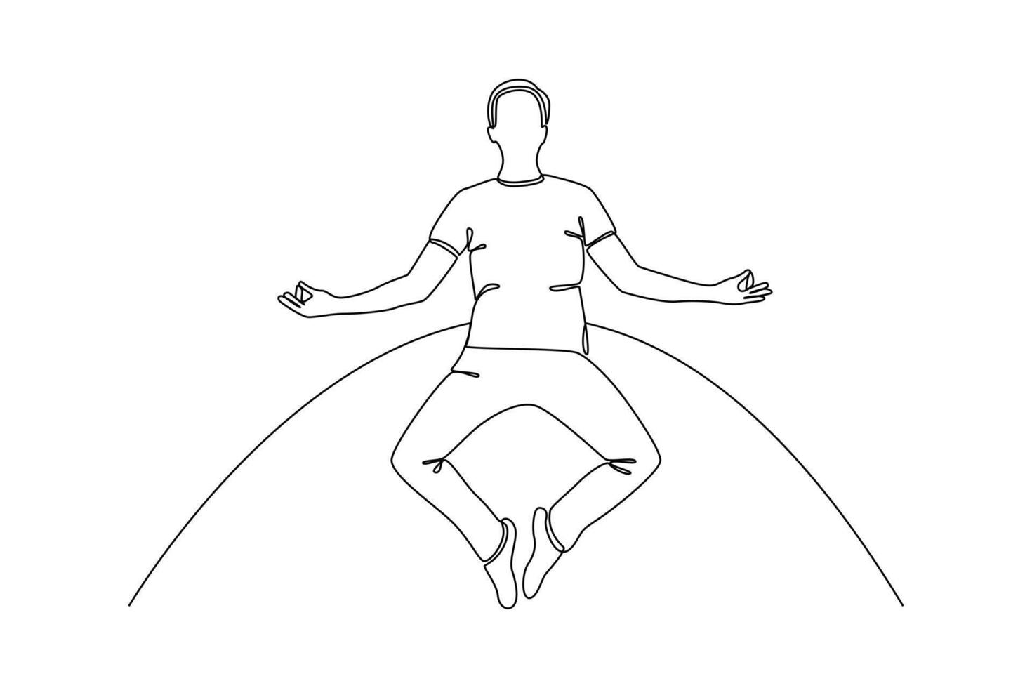 man jumping while meditating continues line vector