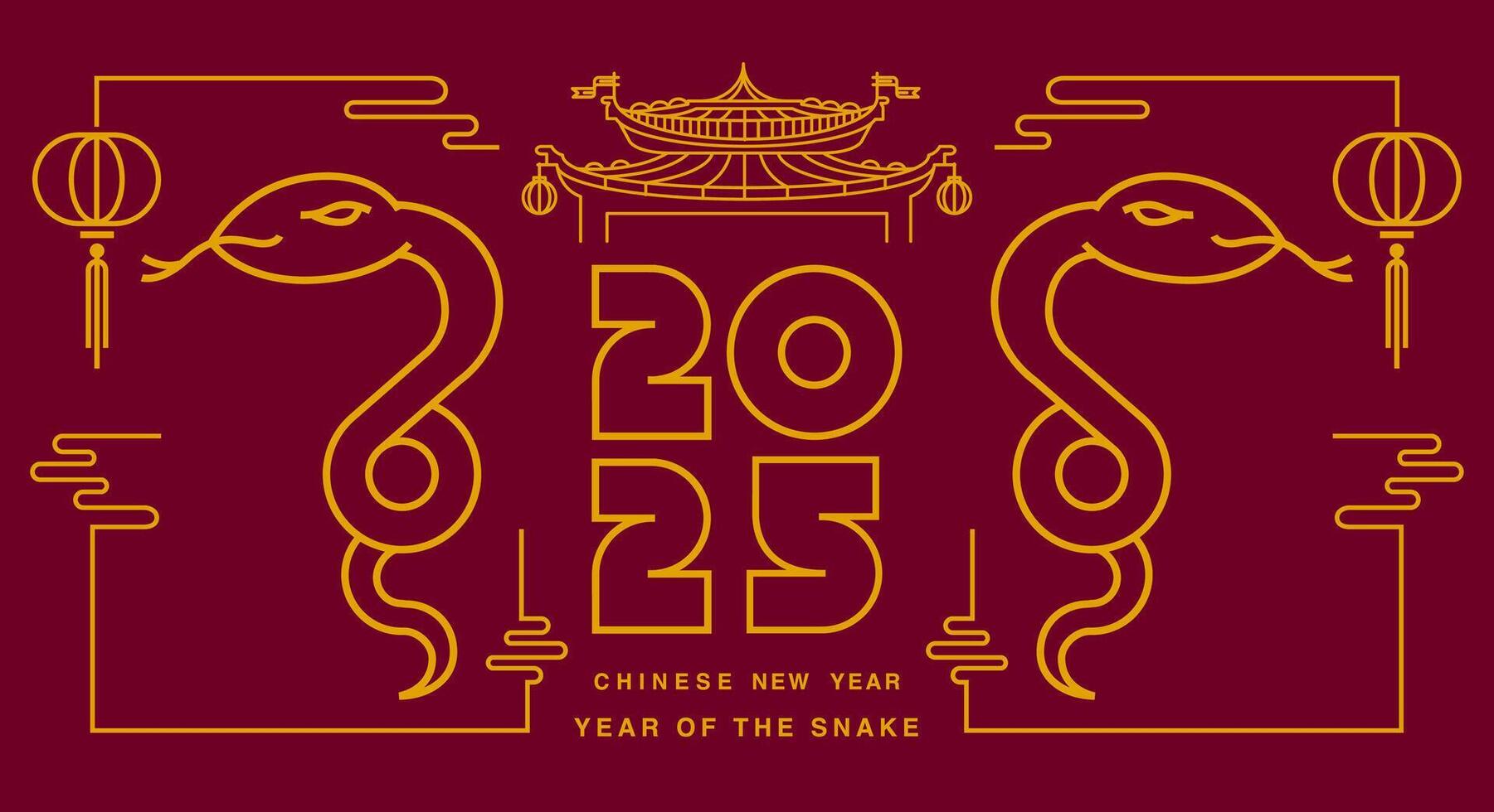 Lunar new year, Chinese New Year 2025 , Year of the Snake , outline ,stroke vector