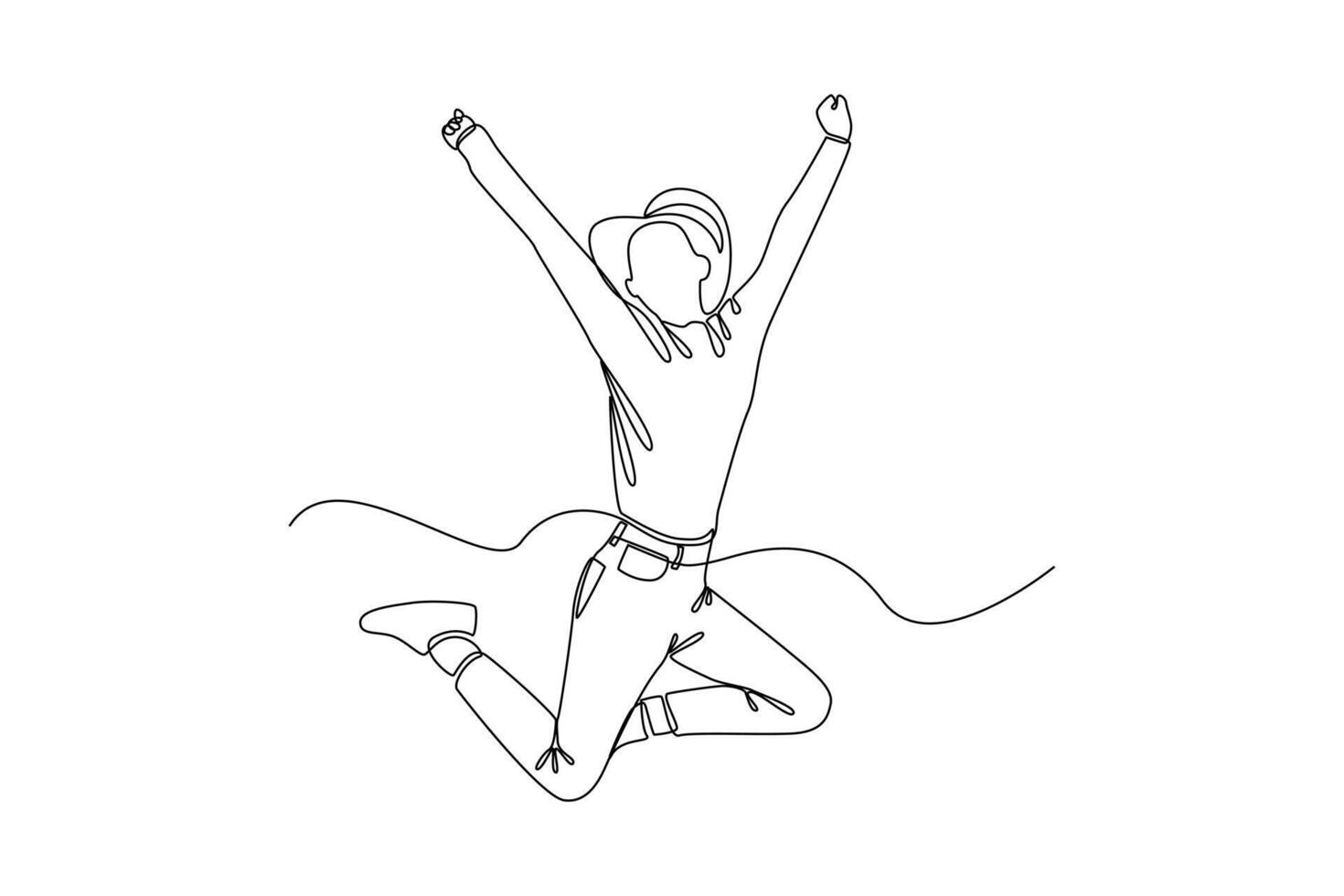 very happy woman jumping beautifully continues line vector