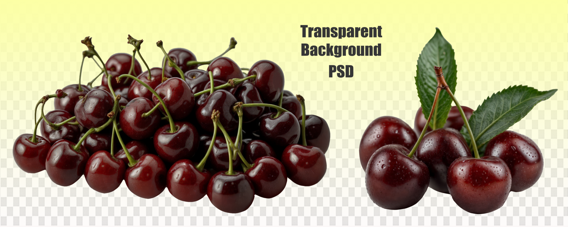 The transparent background depicts a bunch of ripe cherries, showing their natural beauty and flavor. Cherries are a popular fruit that is considered a superfood. psd