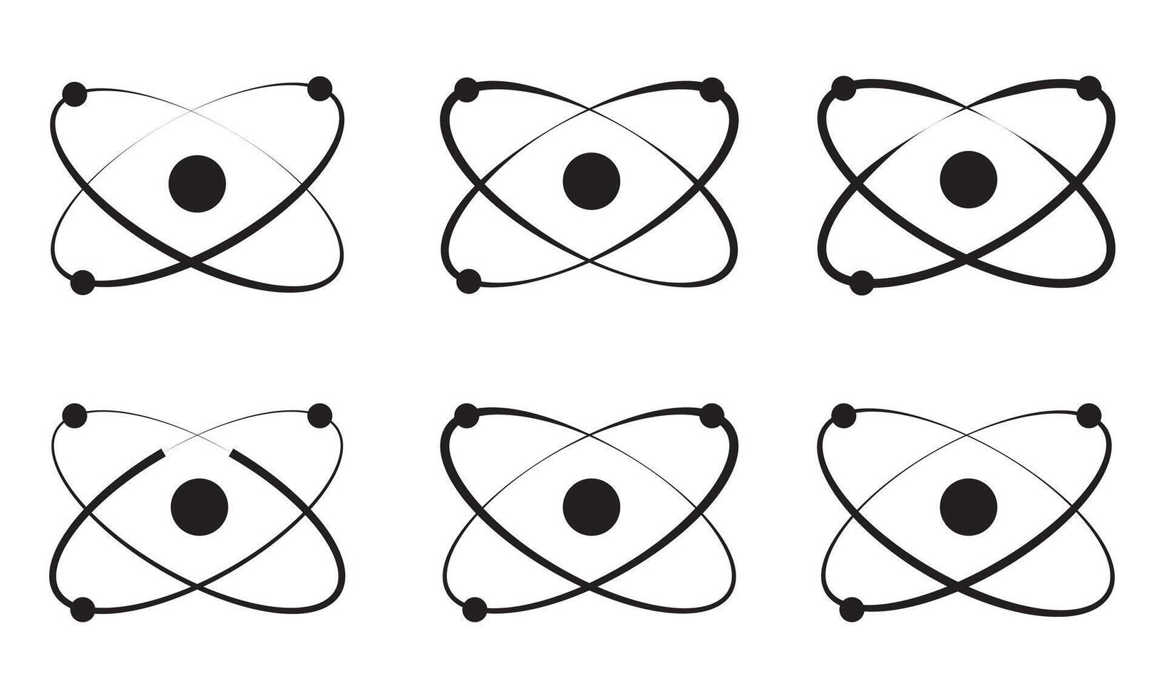 atom icon set. molecule nucleus science symbol. proton, or neutron chemistry icon in black filled and outlined , DNA icon, physics nuclear research sign. electron, vector