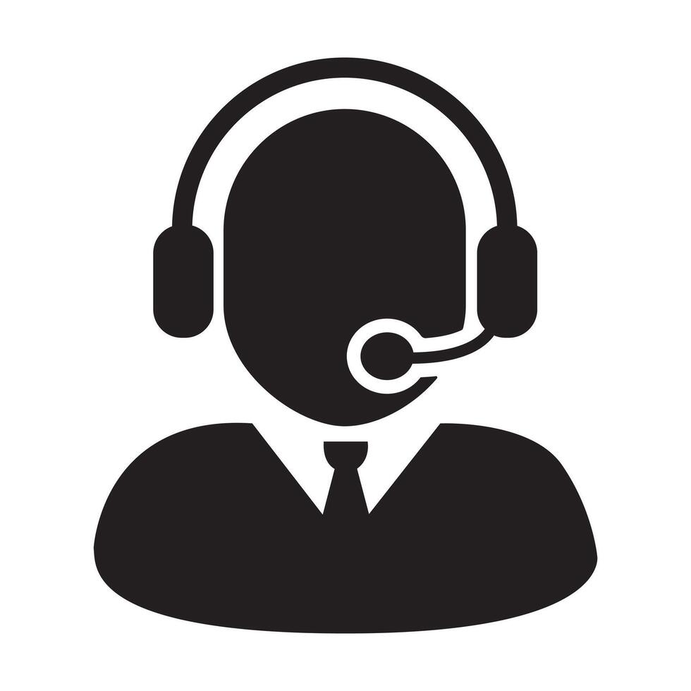 Customer Care Service and Support Icon, With Headphone for Helpline in Glyph Pictogram Symbol, Flat Person Avatar vector