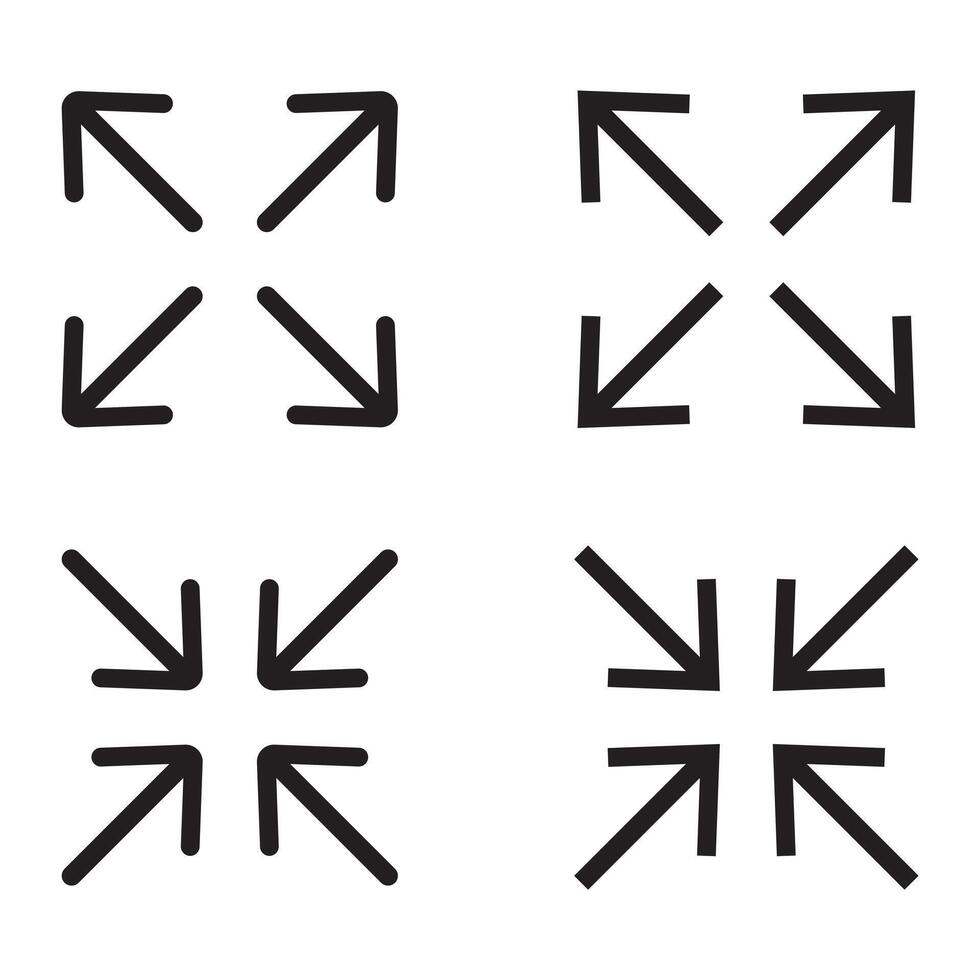 Full screen and exit full screen icon set. Full screen and exit full screen icon set. Arrow mark icons. Scalability icons in flat style for web site, UI, mobile app. vector