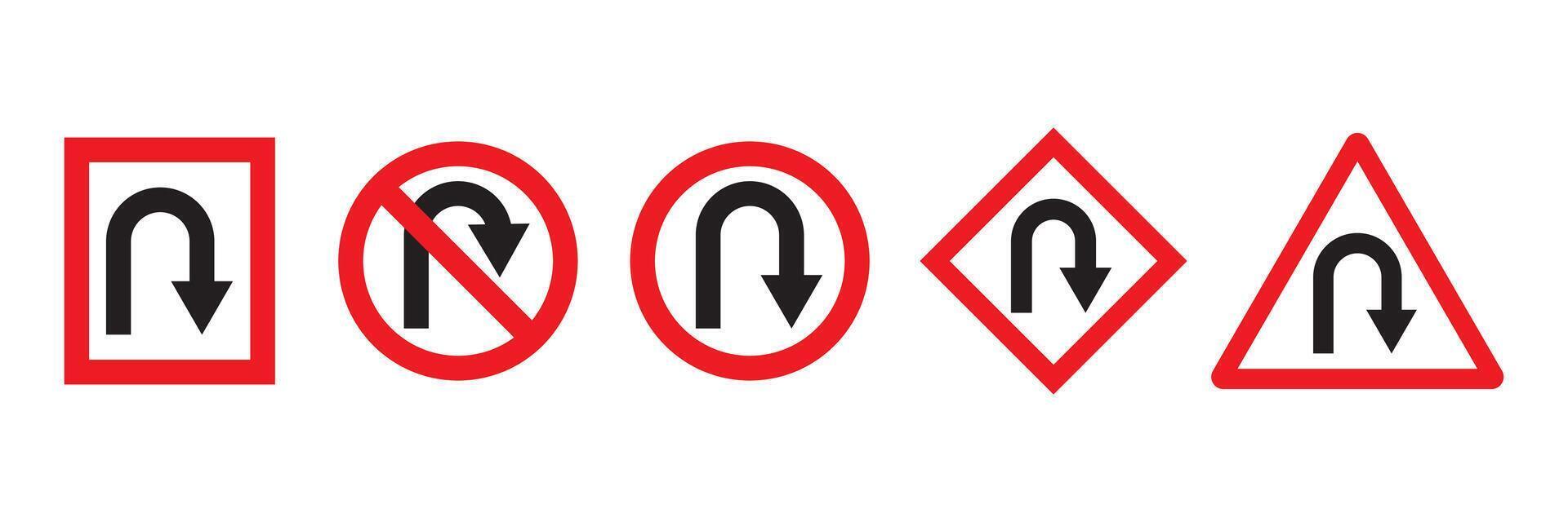 U-turn right and left traffic road sign icon design, U turn arrow symbol icon set, design for website, app, UI, isolated on white background. vector