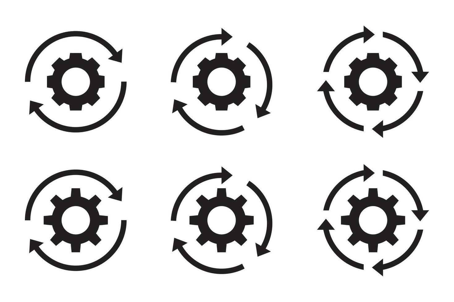 Gear set. Sync process. Black gear wheel icons. Gear set simple glyph web symbol. Setting gears icon. Cogwheel black icon. Set of business process icon. vector