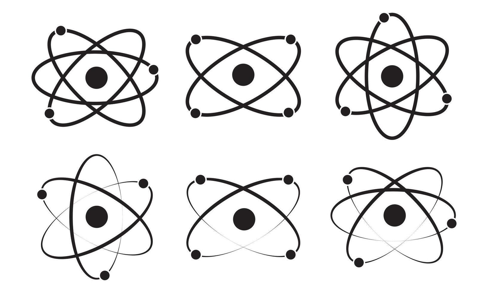atom icon set. molecule nucleus science symbol. proton, or neutron chemistry icon in black filled and outlined , DNA icon, physics nuclear research sign. electron, vector