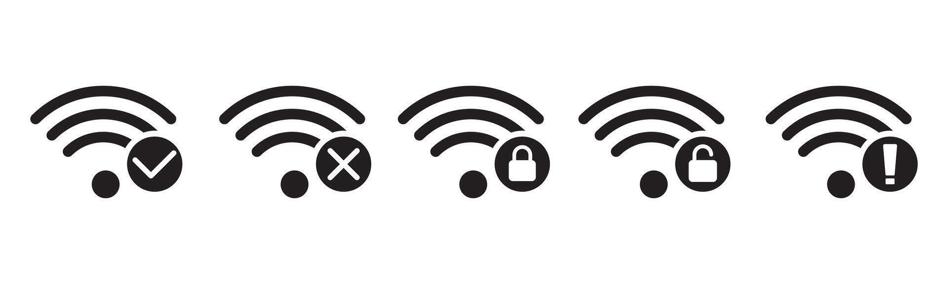 Signal strength WIFI icon set collection. Wireless connection network, WIFI security symbol vector