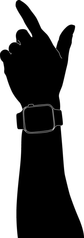 Silhouette hand holding smart watch vector