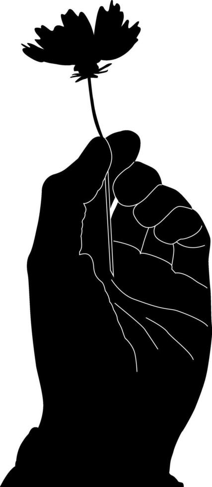 Silhouette hand holding flower vector