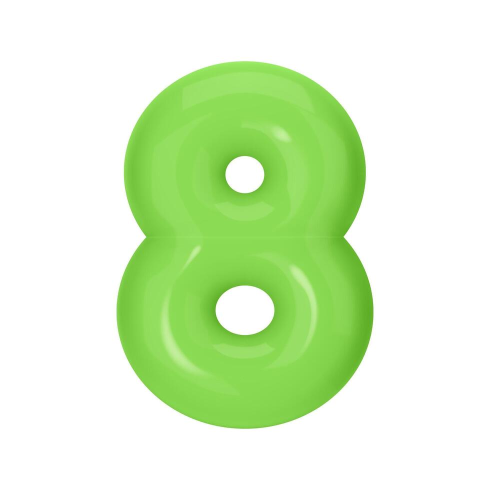 Numeral 8 - Green Plastic Balloon Number eight Isolated on White Background. 3D Style Illustration vector