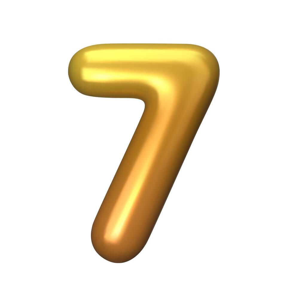 Numeral 7 - Golden Plastic Balloon Number seven Isolated on White Background. 3D Style Illustration vector