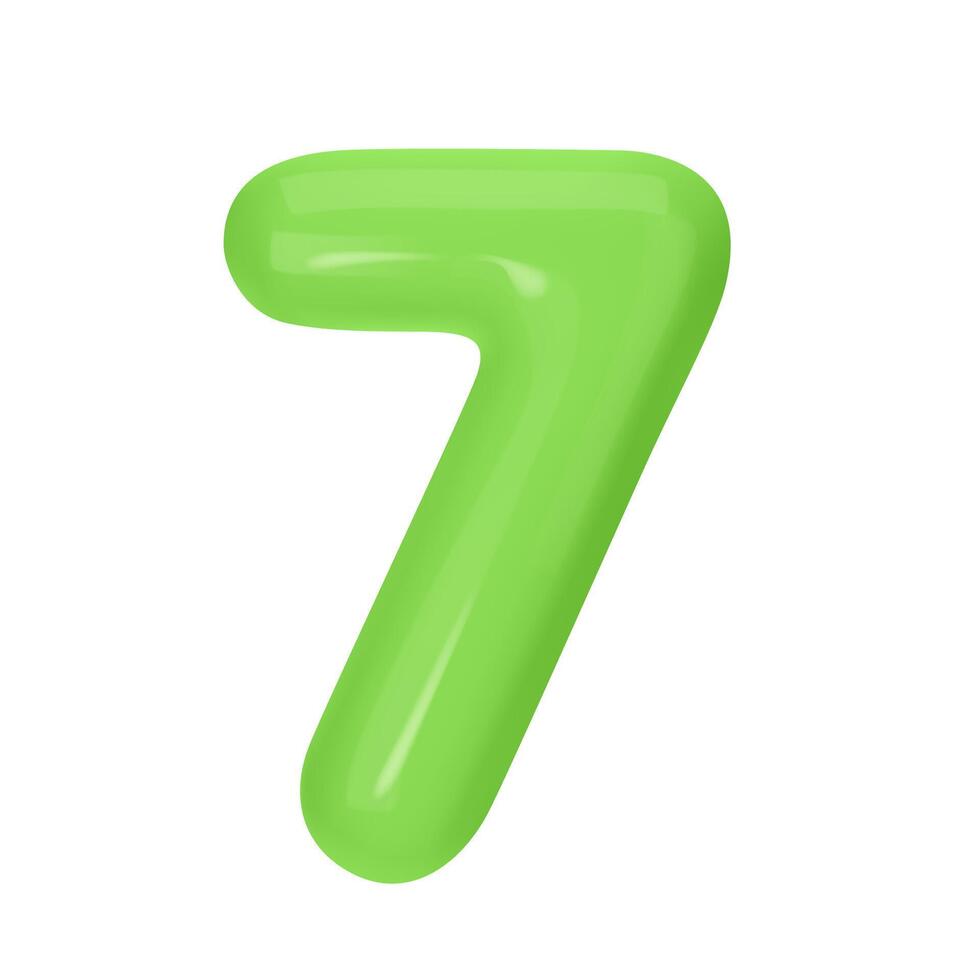 Numeral 7 - Green Plastic Balloon Number seven Isolated on White Background. 3D Style Illustration vector
