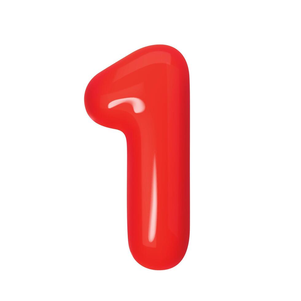 3D red number 1 isolated on white background. Three-dimensional illustration digit one for holidays, birthdays and discounts. Bright and realistic design, perfect for greetings and festivities vector