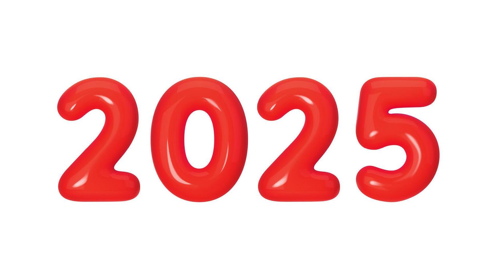 Three-dimensional red number 2025 on white background. 3d illustration for holidays, New Year and events. Bright, realistic design, perfect for greetings and festive decorations vector