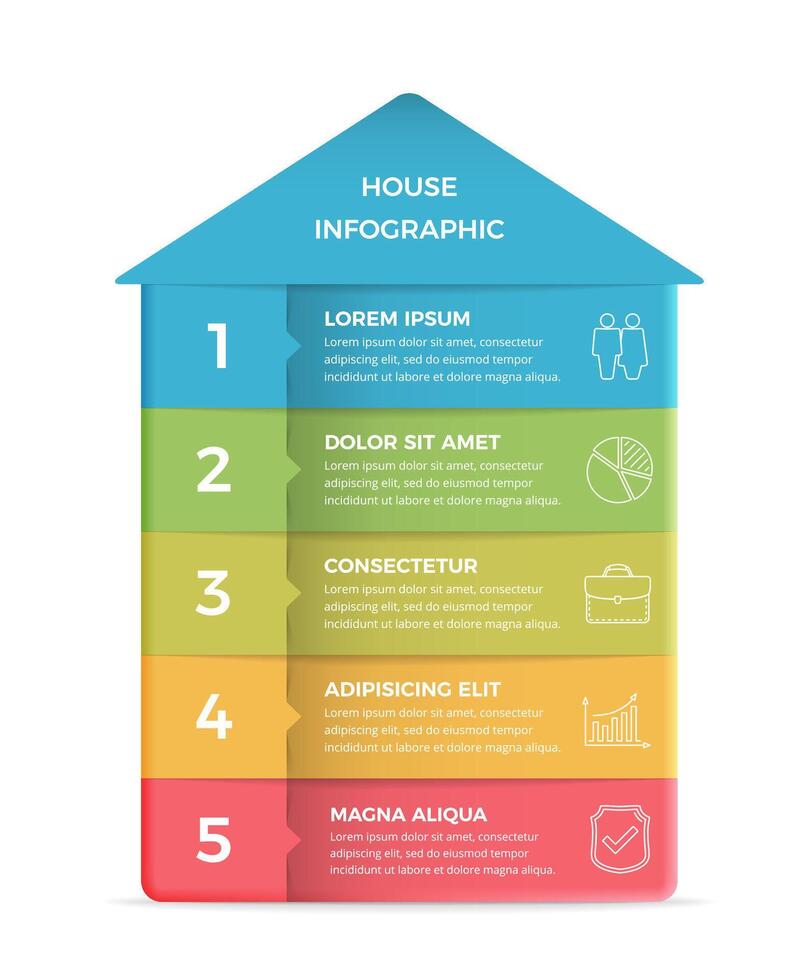 Infographic template with house divided on five elements vector