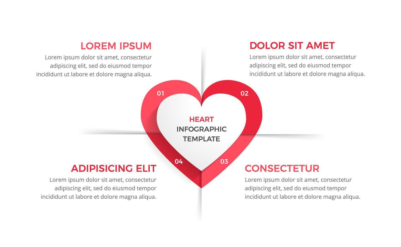 Infographic template with heart divided on four elements vector