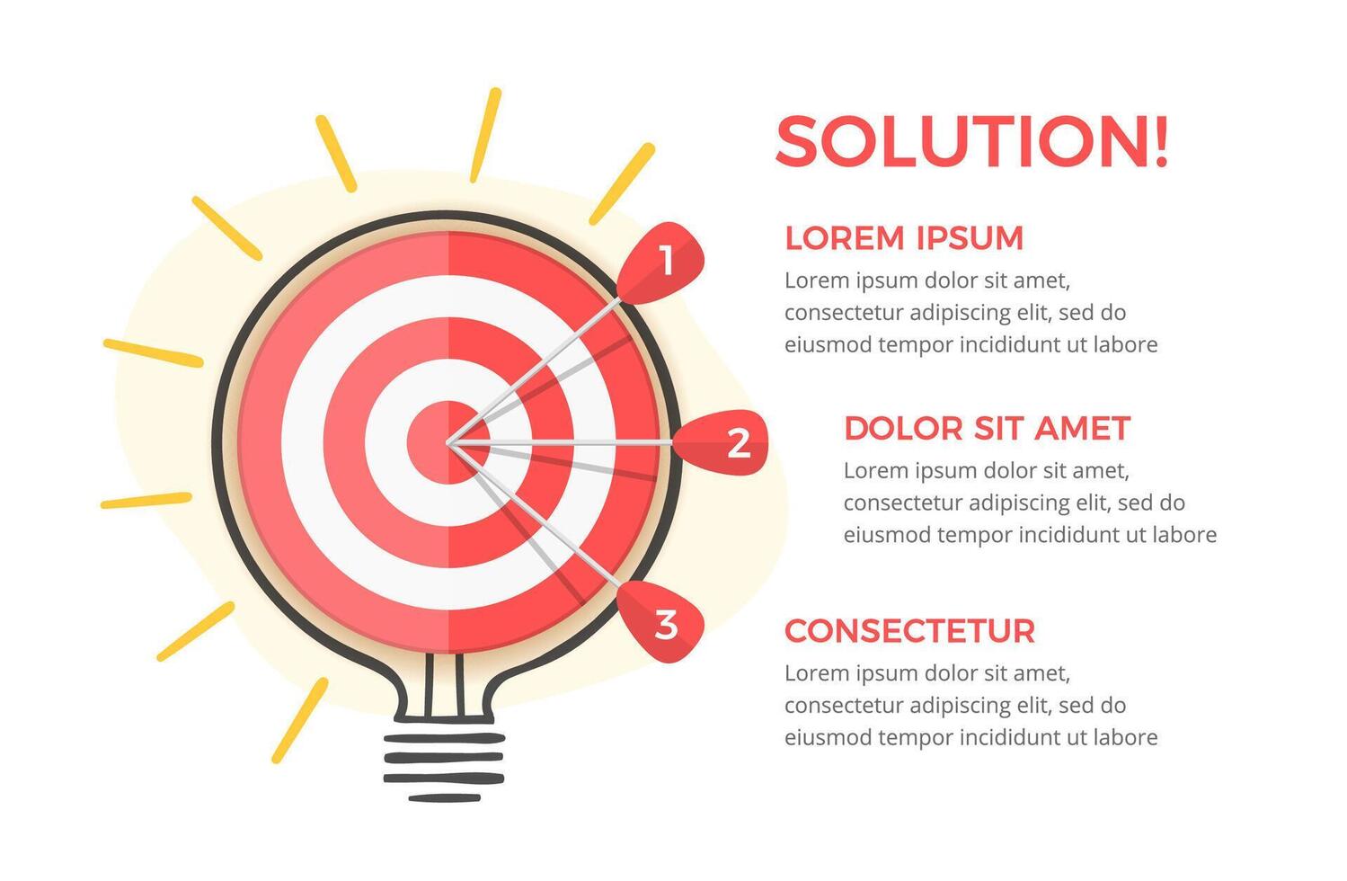 Solution concept with target with 3 arrows vector