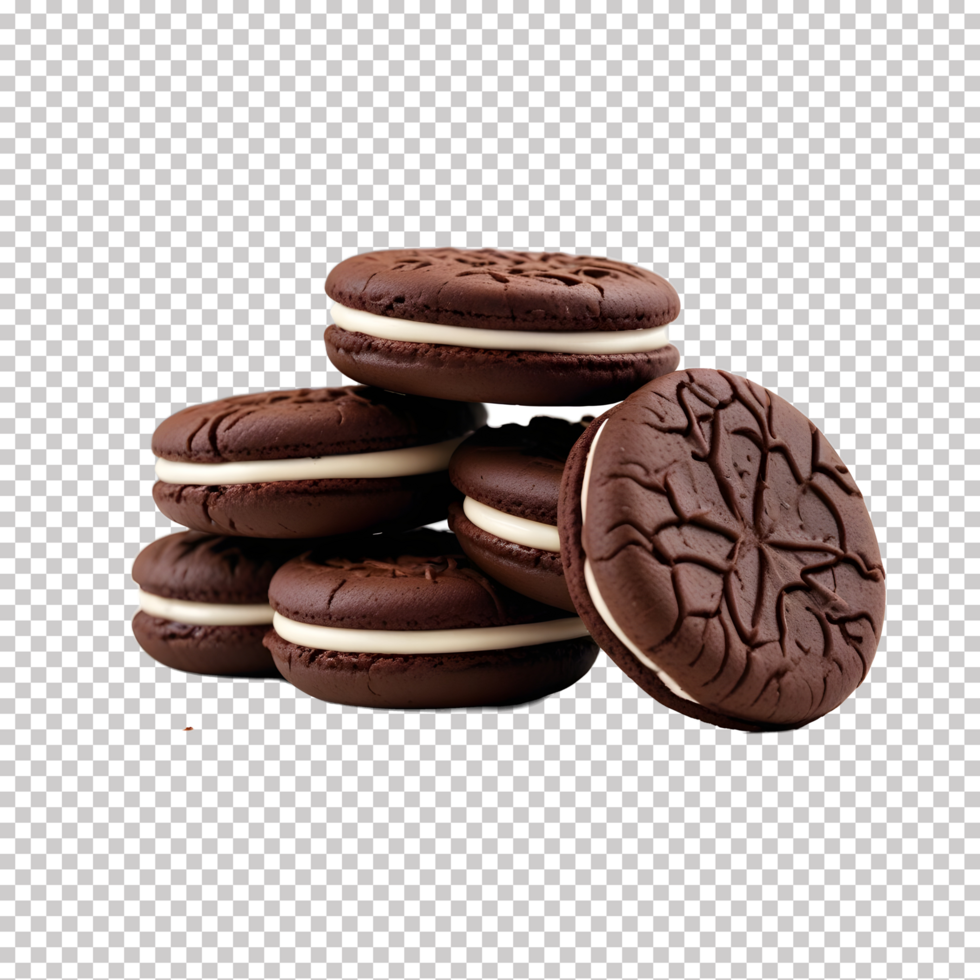 Oreo chocolate cookies in stack for brand embems Isolated background psd
