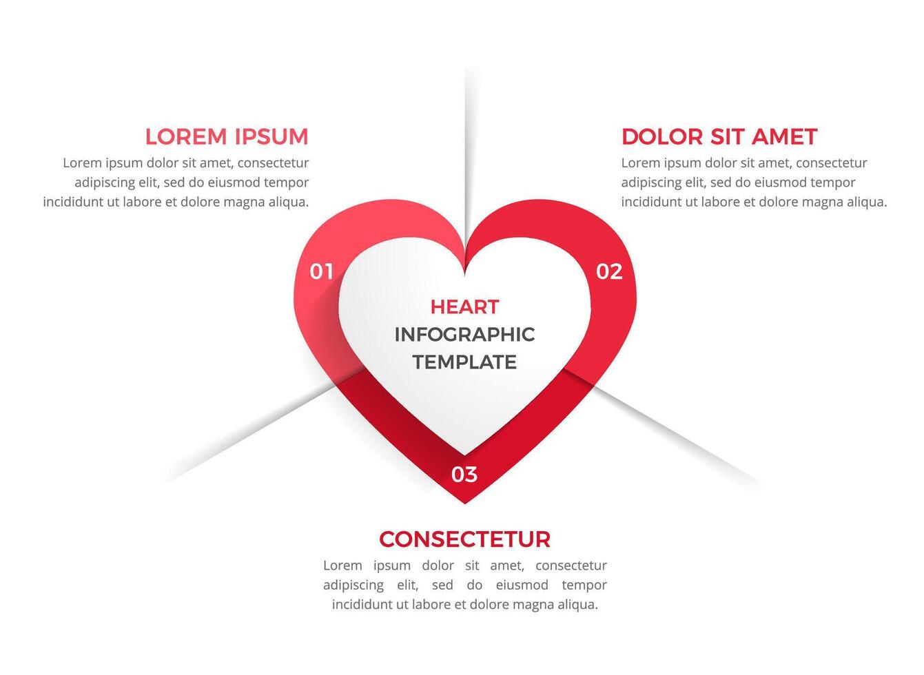 Infographic template with heart divided on three elements vector