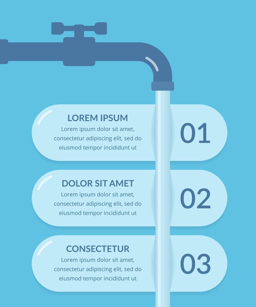 Infographic template with three elements with tap and water vector