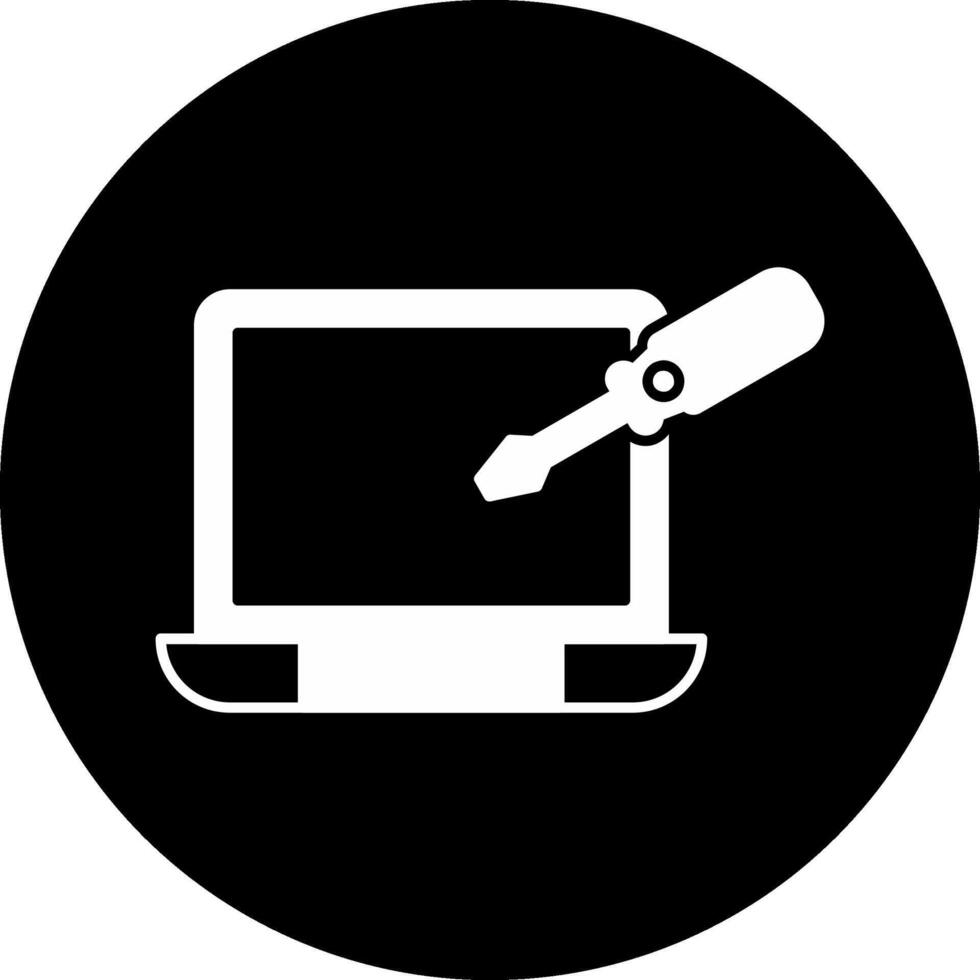 Laptop Repair Circle Inverted Icon vector