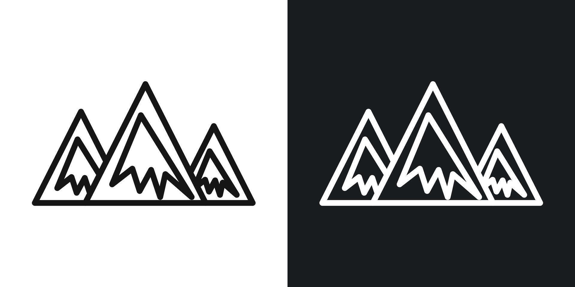 Mountain icon set in black and white outlines vector