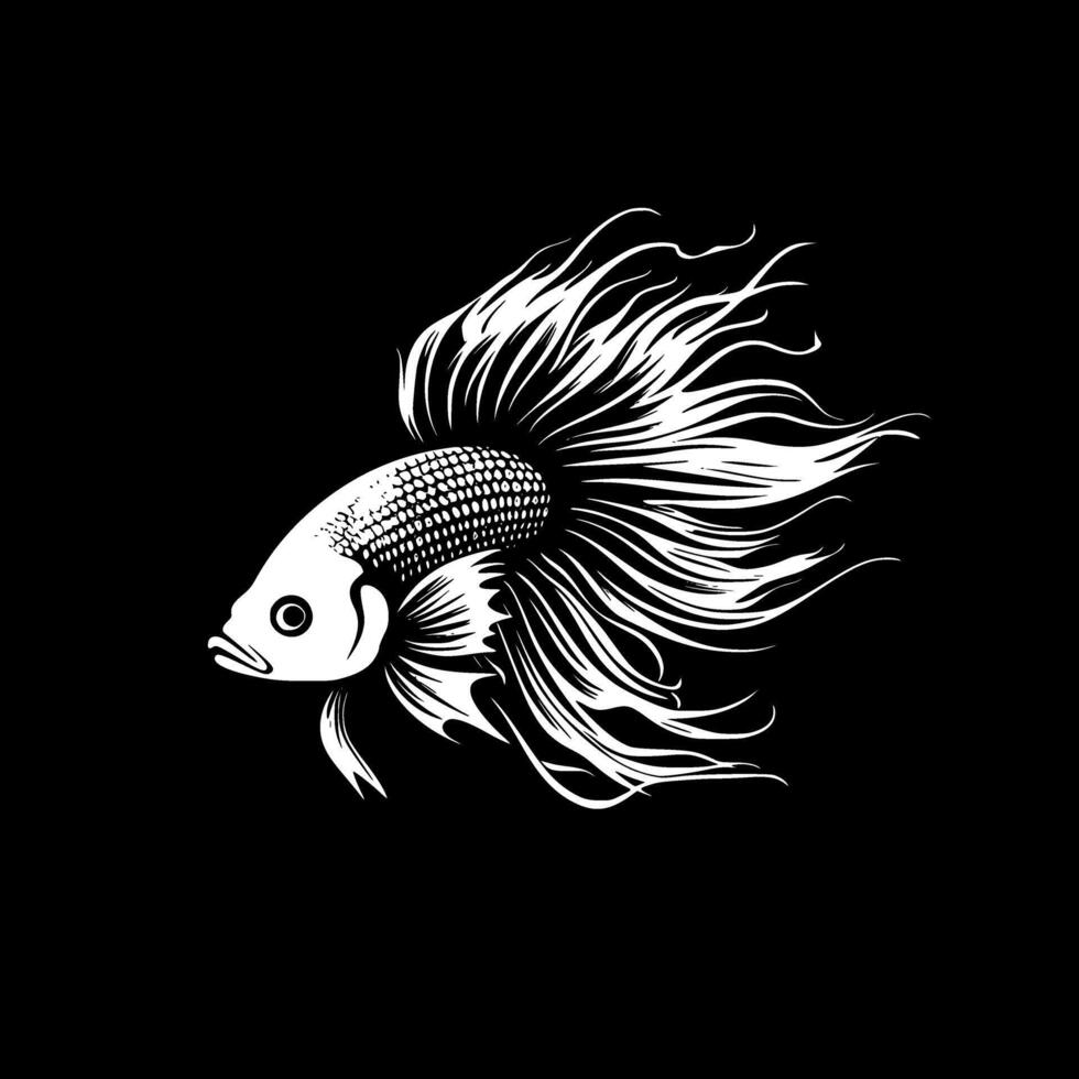 Betta Fish, Black and White illustration vector