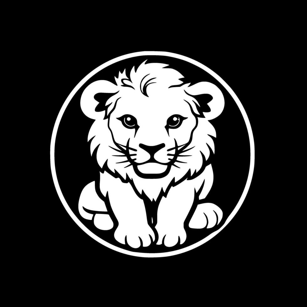 Lion Baby - Black and White Isolated Icon - illustration vector