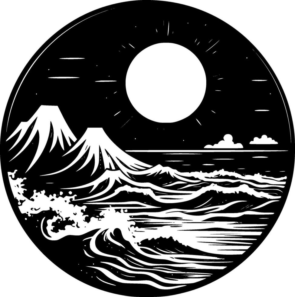 Ocean - Black and White Isolated Icon - illustration vector