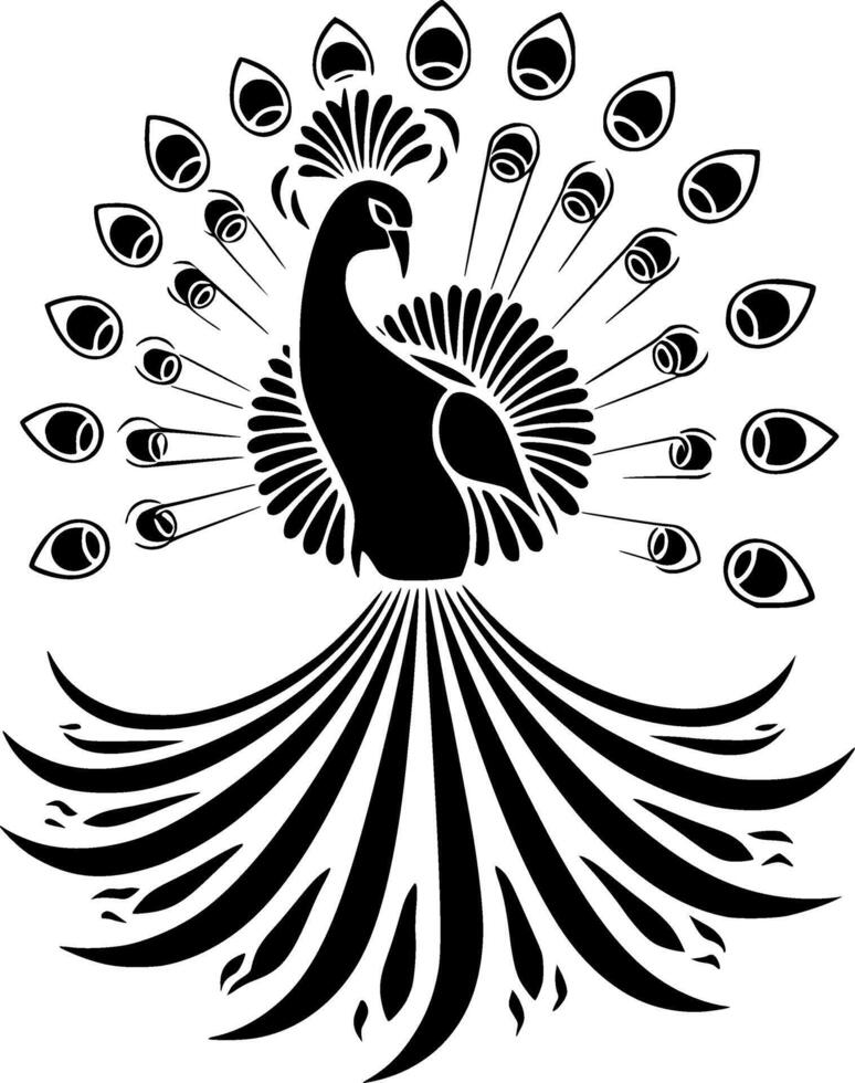 Peacock, Black and White illustration vector