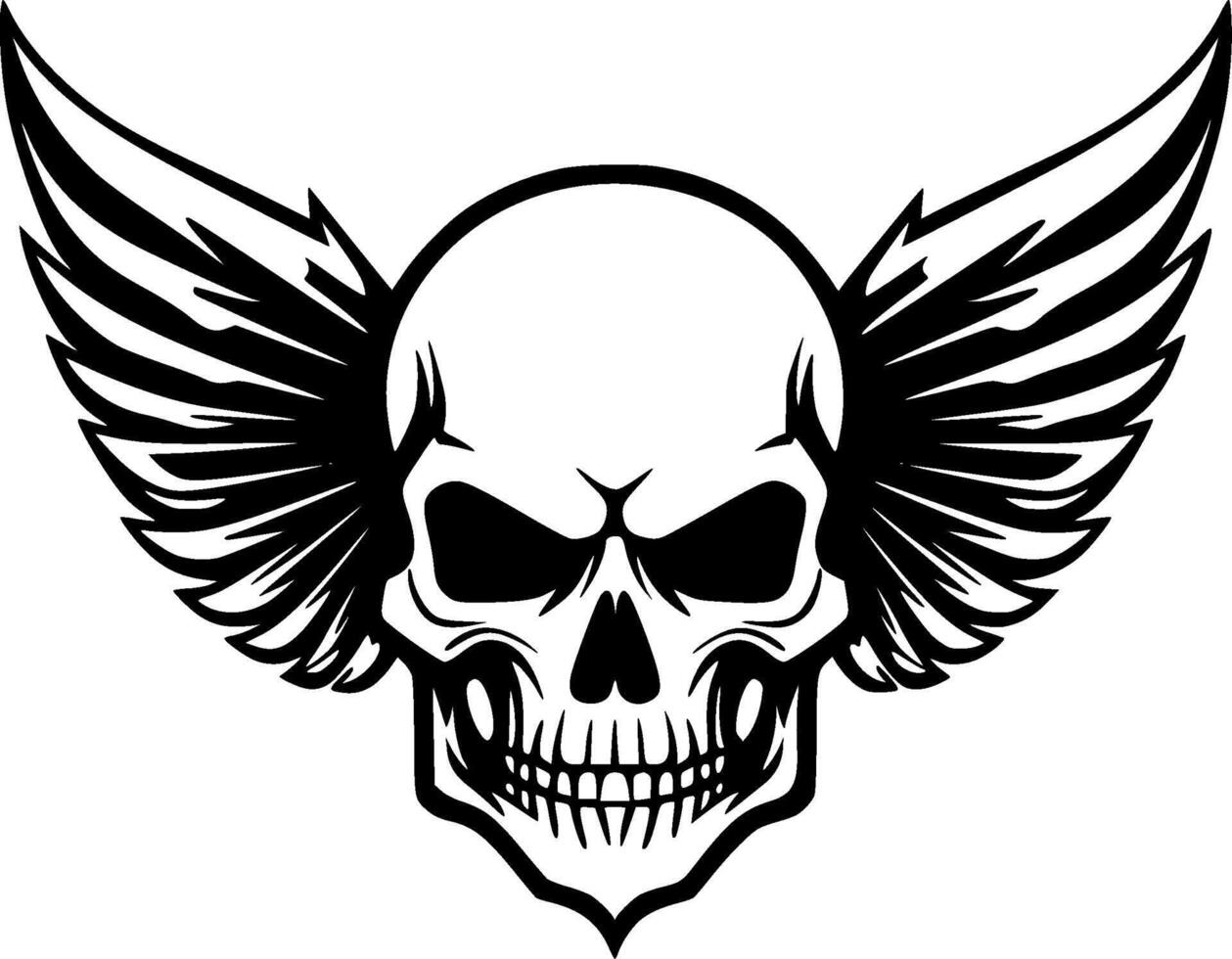 Skull With Wings, Black and White illustration vector