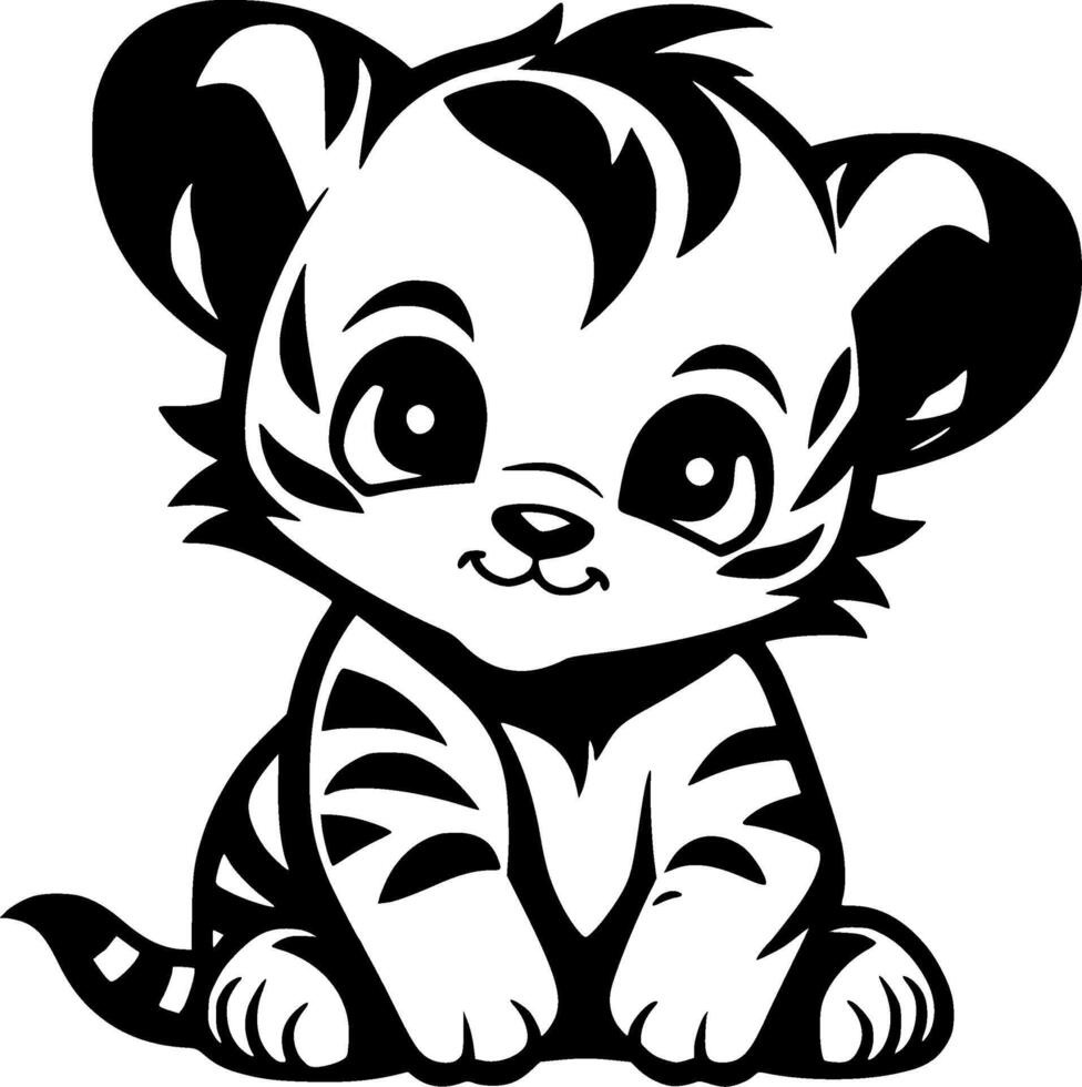Tiger - Black and White Isolated Icon - illustration vector