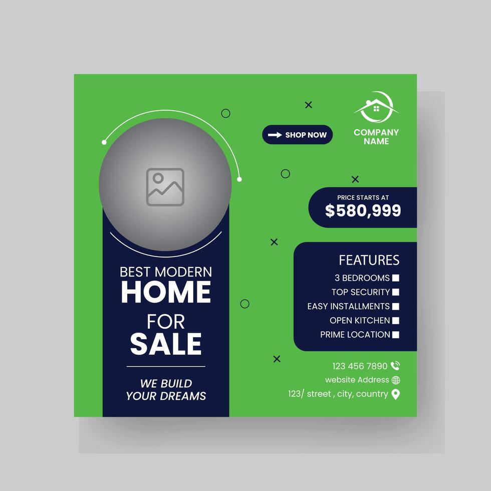 Modern Real state Home rent social media post Sale or carousel design template vector