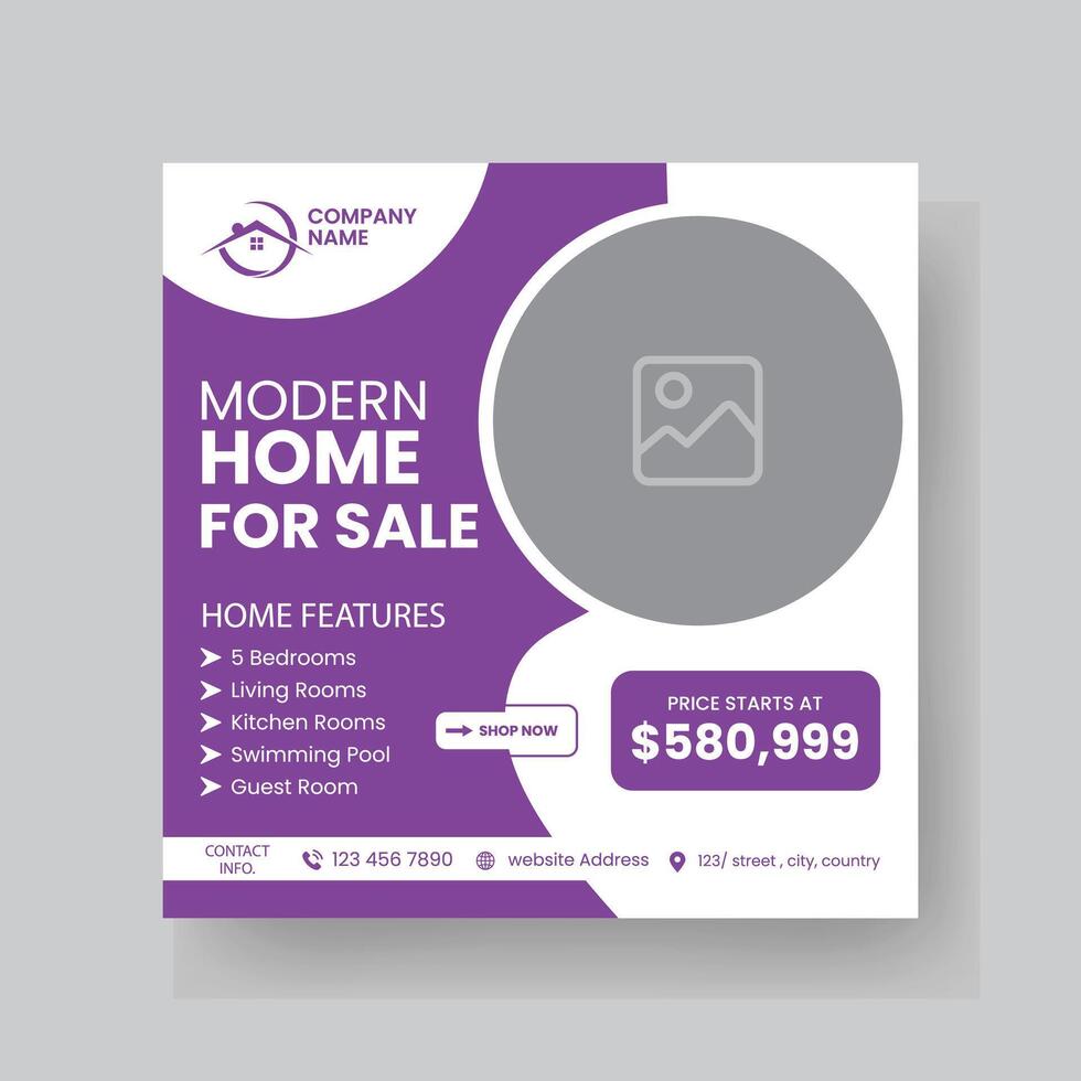 Modern Real state Home rent social media post Sale or carousel design template vector