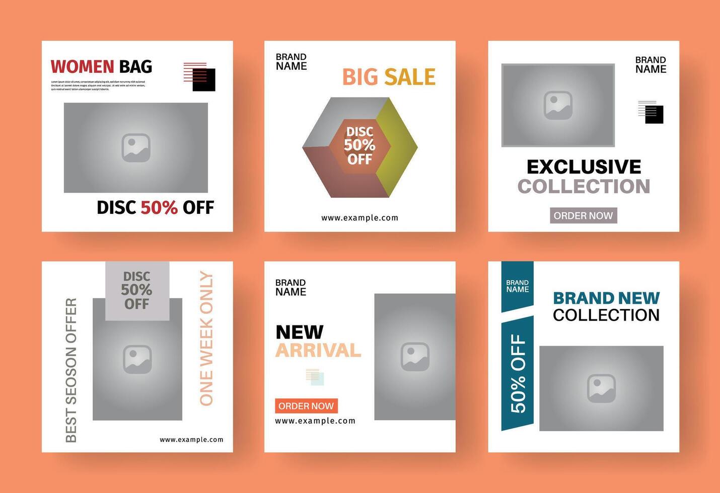 Fashion Sale Social Media Post Template Set Layout Design. vector