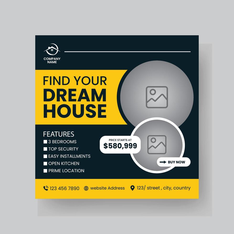 Modern Real state Home rent social media post Sale or carousel design template vector