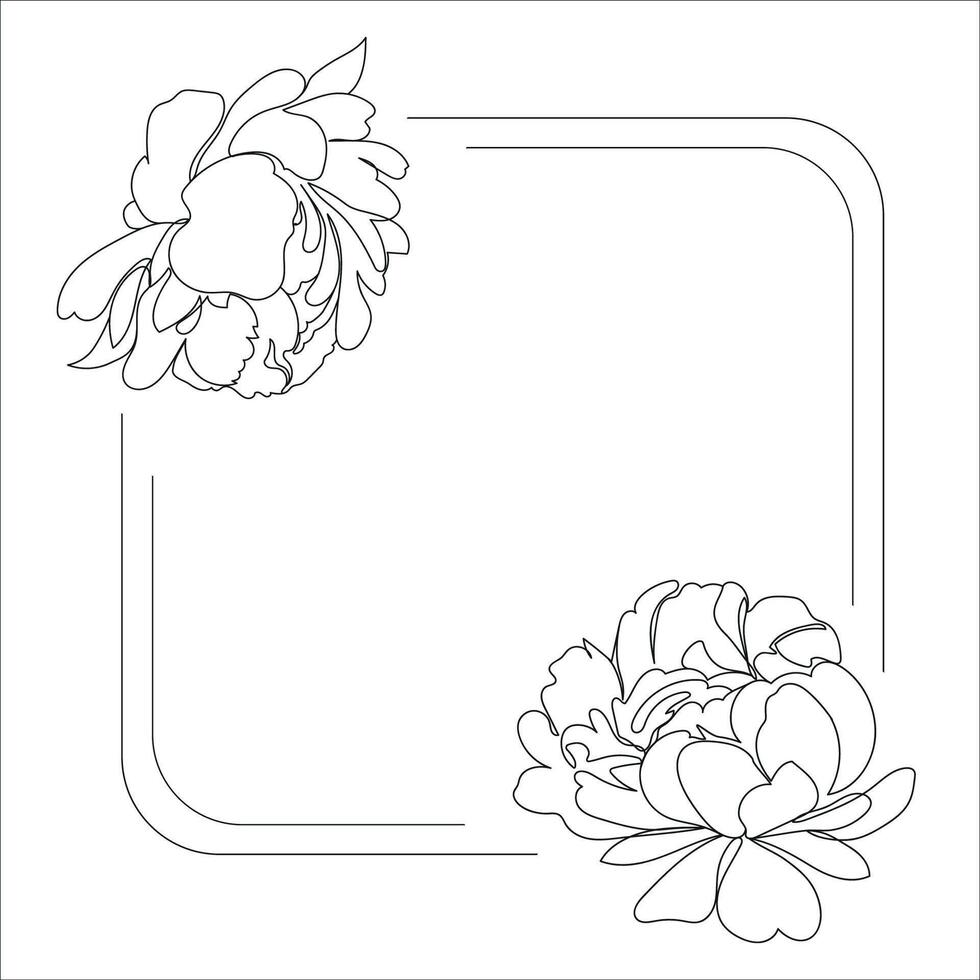 Frame with peonies flowers. Single line Peony flower illustration. Beautiful line art for print. Minimalist style elegant drawing vector