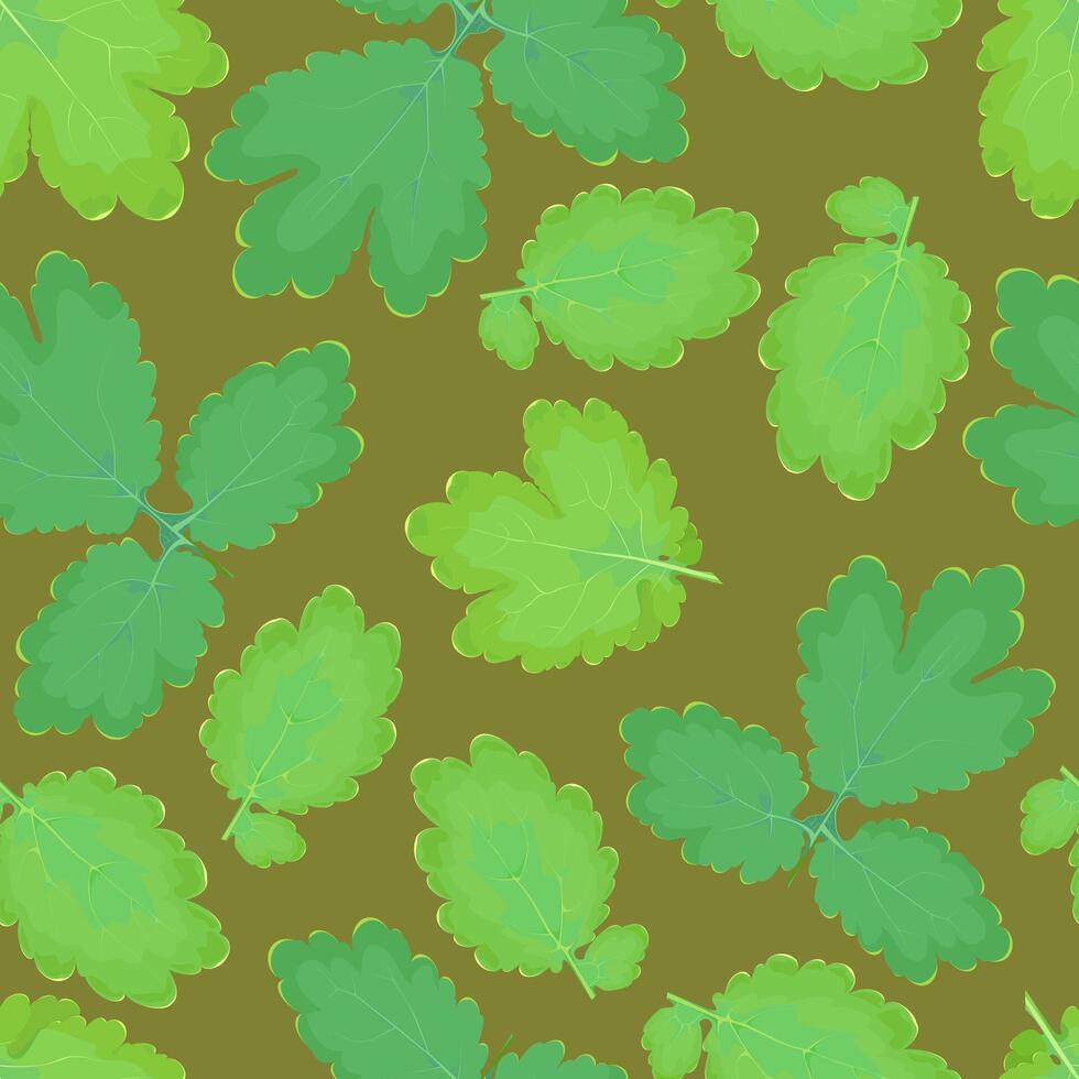 Seamless pattern of green celandine leaves on a dark background vector