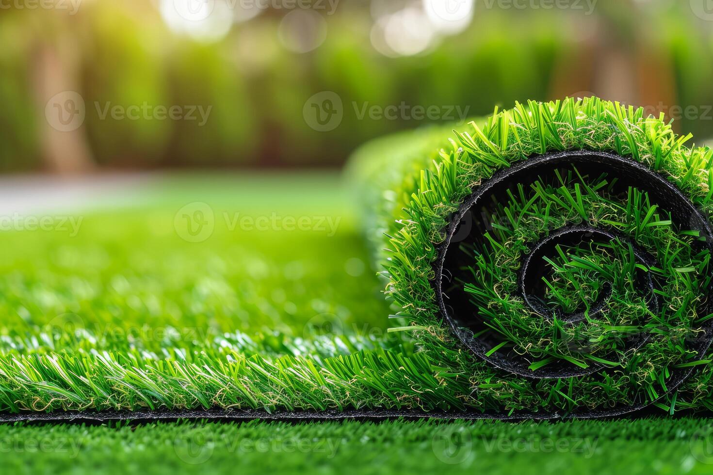 Freshly rolled artificial turf on lawn photo