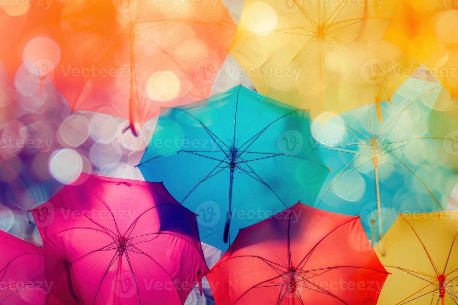 Colorful umbrella canopy against blurred background photo